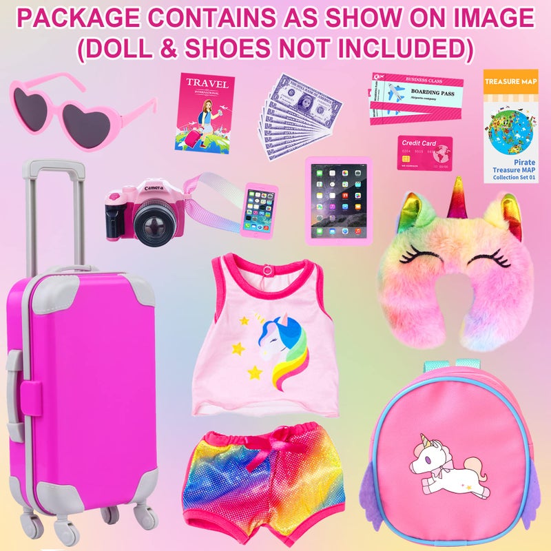 ZITA ELEMENT 24 Pcs 18 Inch Girl Doll Accessories Suitcase Luggage Travel Set Including 18 Inch Doll Clothes Luggage Pillow Blindfold Sunglasses Camera Computer Cell Phone Ipad and Other Stuff - Image 2